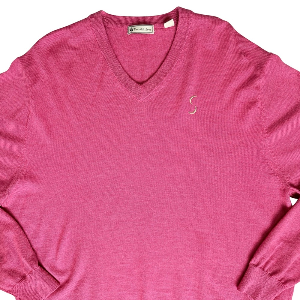 Merino Wool V-Neck Sweater Mens XL Raspberry Red Classic Old Money Quiet Luxury - Picture 9 of 12